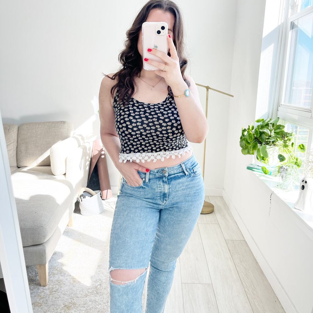 LA Hearts Black Floral Print Crop Top Size XS